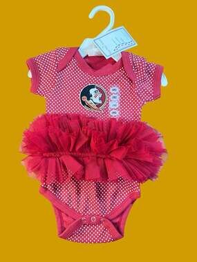Florida State Seminoles Baby Girls Crimson Pin Dot Tutu Creeper Bodysuit 6 Mnths